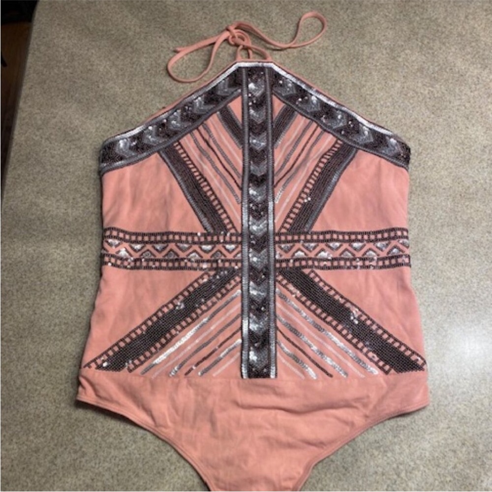 Express Pink and Silver Patterned Bodysuit